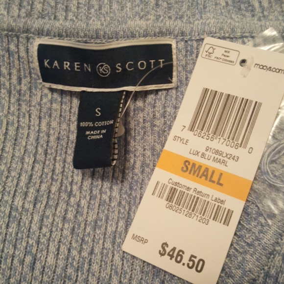 Karen Scott light blue spring summer knitted cotton sweater - Picture 3 of 6